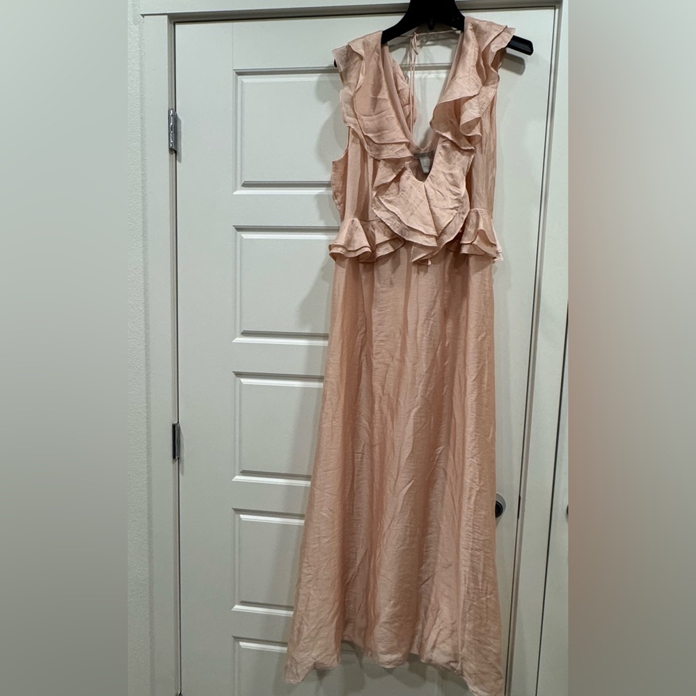 Elegant Ruffled Blush Pink Maxi Dress